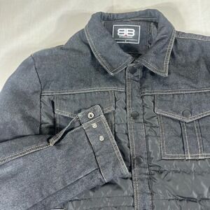 Benjamin Black Quilted Hybrid Denim Mens Black Jacket Size M